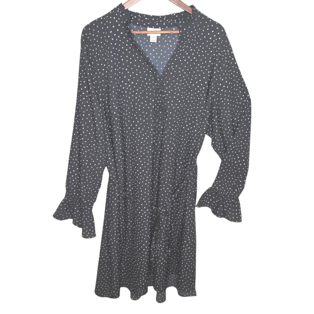 Ava & Viv Black‎ White Polka Dot Dress Ruffle Cuff Career Boho Cottagecore 3X